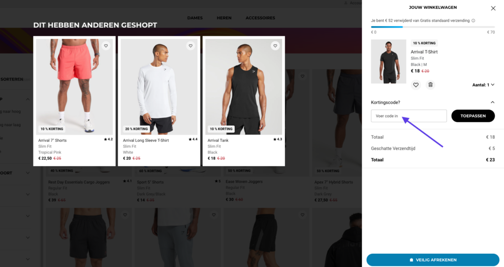 Plek voor Gymshark kortingscode invullen